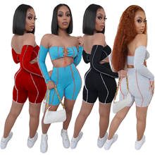 Adogirl Women Off Shoulder Cropped Top And Biker Shorts Tracksuit Casual Joggers 2 Piece Set 2021 Summer Streetwear Outfits 2024 - buy cheap