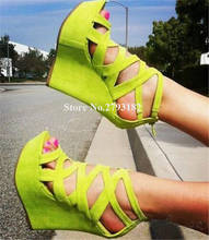 Super Sexy Women Open Toe Suede Leather High Platform Wedge Sandals Strap Cross Yellow Red Blue Wedges Dress Party Shoes 2024 - buy cheap