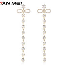 YANMEI CZ Bowknot Dangle Earrings For Women Crystal Rosette Korean Design Bow-knot Brincos Arco Long Earring Accessories YME7581 2024 - buy cheap
