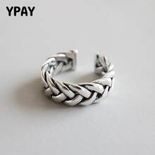 YPAY Pure 100% 925 Sterling Silver Adjustable Ring Jewelry Retro Thick Weave Rings for Women Anillos Bague Femme & Homme YMR584
