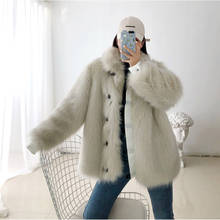 Abrigo corto de piel de zorro para mujer, parka cálida a la moda, ropa holgada coreana para invierno 2024 - compra barato