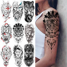 Tatuagem temporária do tigre tribal para as mulheres dos homens crianças falso lobo bússola animais tatoos leão crânio coroa deus preto tatuagens adesivo 2024 - compre barato