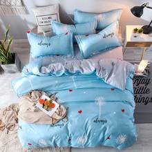 58 Home bedding 4pcs flat sheet set blue heart bed linen set sheet pillowcase&duvet cover set Cute bird child bedclothes 2024 - buy cheap