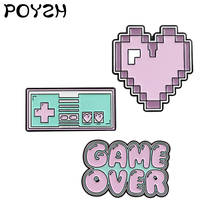 Broches de corazón de Game Over, máquina de juego de corazón de píxel rosa, alfileres de solapa esmaltados, Chaquetas vaqueras, mochila, insignia, botón de joyería 2024 - compra barato