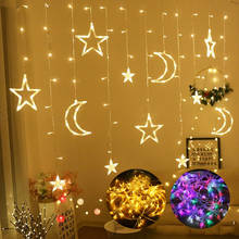 Cortina com cordão de luz de led estrela lua eid mubarak decoração do ramadã islâmico muçulmano decoração de festa presente 2024 - compre barato