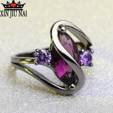 Anel roxo para casamento e noivado, joia com olho de cavalo cz, ouro preto, esmeralda, prata 925 2024 - compre barato