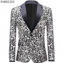 Chaqueta de traje de leopardo de lujo para hombre, Blazer Sexy ajustado con solapa de pico y un botón, traje de cantante para fiesta de boda, elegante 2024 - compra barato