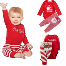 Комплект рождественской одежды для маленьких девочек, одежда на Рождество с надписью «My 1st Christmas», комбинезон + штаны, Одежда для новорожденных мальчиков и девочек 0-18 месяцев 2024 - купить недорого