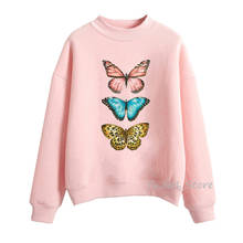 Sudadera con capucha con estampado de tres mariposas para mujer, ropa de calle Rosa, estilo harajuku, Primavera, Otoño e Invierno 2024 - compra barato