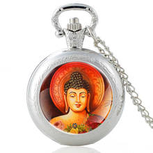 Reloj de bolsillo de cuarzo con diseño de Buda para hombre y mujer, colgante de cúpula de cristal, collar, hora, regalos 2024 - compra barato