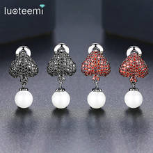 LUOTEEMI Cute Chic Pearl Stud Earrings for Women Wedding Party Paved Red Black CZ Heart Shape Jewelry Aretes Christmas Gift 2024 - buy cheap