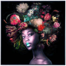 Flores preto africano mulher bordado 5d diy pintura de diamante retrato quadrado completo quadro de mosaico de cabeças 2024 - compre barato