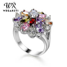 WEGARSTI Women 925 Sterling Silver Colorful Flower Rings Water Drop Big Cubic Zircon Romantic Engagement Jewelry Big Promise 2024 - buy cheap