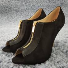 Sapato stiletto feminino salto alto peep toe zíper camurça preta sapato para festa sapato de noiva 3845-h1 2024 - compre barato