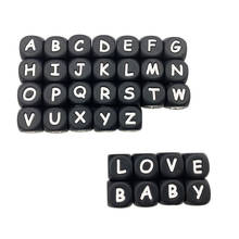 100pcs/12MM Silicone Black Letter Beads Food Grade Silicone DIY Pacifier Chain Molar Loose Beads Name Custom 2024 - buy cheap