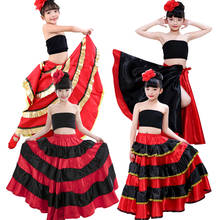 Children Flamenco Skirt Spanish Bullfighting Dance Dress Gypsy Performance Clothing Female Stage Wear Women Red Satin Costume 2024 - buy cheap