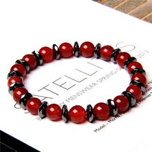 Pulsera elástica de moda para hombre y mujer, brazalete con amuleto de ágatas Rojas, energía positiva, hematita, piedra Natural, joyería de la suerte 2024 - compra barato