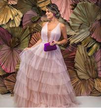 Женское вечернее платье до пола, розовое ТРАПЕЦИЕВИДНОЕ ПЛАТЬЕ С Глубоким V-образным вырезом, без рукавов, со шлейфом, для особых случаев, 2021 2024 - купить недорого