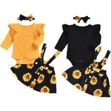 Toddler Baby Girl Lace Floral Top Skirt Strap Dress Outfits Ruffles Bodysuit Sunflower Vestidos Headband 3Pcs Autumn Clothes Set 2024 - buy cheap