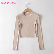 LUNDUNSHIJIA 2020 Autumn Sexy Women Clothing Tops Fit Basic Elastic Cotton Solid O-Neck Long Sleeve Female T-shirt 6 Colors 2024 - buy cheap