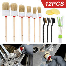 12pcs Car Detailing Cleaning Brush Kit Boar Hair Vehicle Auto Wheel Wash With 6 Different Sizes Anti-slip Wood Handle 2024 - compre barato