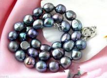 HUGE NATURAL CULTURED 9-10MM SOUTH SEA BLACK BAROQUE PEARL NECKLACE 18" 2024 - buy cheap