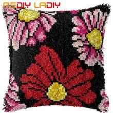 Latch Hook Cushion Pink & Red Daisy Pillow Case Printed Color Canvas Acrylic Yarn Latched Hook Pillow Crochet Cushion Cover Kits 2024 - buy cheap
