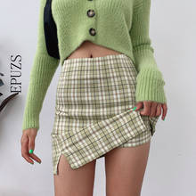 Сексуальные зеленые клетчатые мини-юбки, Женская облегающая юбка с разрезом и высокой талией, Милая юбка-карандаш для девушек, Повседневная Праздничная летняя юбка, женские юбки 2024 - купить недорого