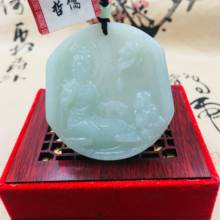 Zheru pure natural Jadeite carved light green lotus Guanyin pendant with green bead sweater chain Send A certificate 2024 - buy cheap