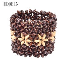 UDDEIN-Pulseras Bohemias de madera para mujer, joyería de cuentas de babero marrón, hebra de una dirección, brazalete de flores, joyería de fiesta 2024 - compra barato