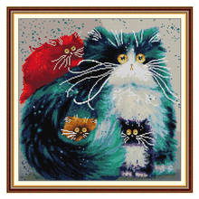 Набор для вышивки крестиком Joy Sunday 14CT 11CT с красочными рисунками кошек 2024 - купить недорого