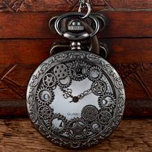 New Fashion Black Steampunk Skeleton Quartz Pocket Watch Chains Vintage Men Women Pendant Necklace Clock Gift 2024 - buy cheap