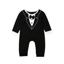 Newborn Baby Boy Rompers Long Sleeve Wedding Party Bowtie Gentleman Romper Jumpsuits Outfit 0-18M 2024 - buy cheap
