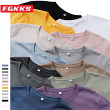Fgkks 2021 marca de verão algodão dos homens camiseta manga curta pura cor s roupas camisetas masculinas topos camiseta 2024 - compre barato