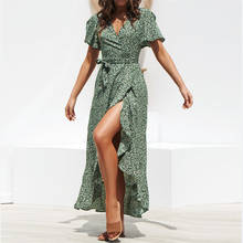 Neehoya-Vestido largo bohemio informal de verano para mujer, vestido largo veraniego de Chifón con estampado floral, manga corta, color verde y blanco, 2021 2024 - compra barato