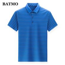 BATMO 2021 new arrival summer high quality silk polo-shirt mem,male Striped polos 3371 2024 - buy cheap