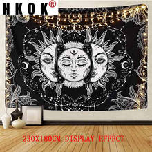 Tapeçaria de mandala hcodificadora 95x73cm, tapeçaria de parede branca, preta, sol, lua, tipo hippie, para decoração da casa 2024 - compre barato