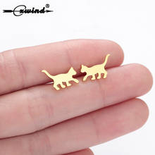 Cxwind Stainless Steel Cat Stud Earrings for Women Kids Jewelry Tree Owl Kitty Cat Earings  boucle d'oreille femme 2024 - buy cheap