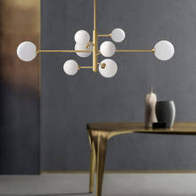 Lustre nórdico com luzes esféricas, para sala de jantar, cozinha, iluminação, brilho, dourado e preto 2024 - compre barato