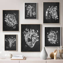 Póster de lienzo de anatomía del cuerpo humano, Impresión de pared de órgano, cerebro, corazón, Arte abstracto Retro, pintura de decoración médica, negro y blanco 2024 - compra barato