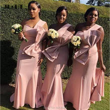 Black Girls Mermaid Bridesmaid Dress Wedding Party Dress Bow Ruffles Maid of honor Elastic Satin African Bridesmaid Dresses 2024 - buy cheap