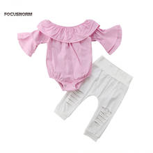 Pudcoco/Новинка, в наличии в американском стиле, Lovley, одежда для маленьких девочек клетчатый комбинезон с открытыми плечами и оборками, топы, рубашка + длинные штаны, наряды 2024 - купить недорого