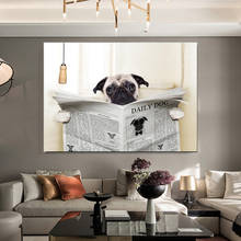 Canvas Painting Funny Dog Toilet Reading Newspaper Picture Animal Art Posters and Prints Mural Pictures Home Decoration Cuadros 2024 - buy cheap