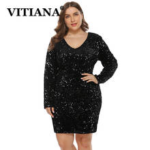 VITIANA Women Plus Size Sexy Party Dress 2020 Female Long Sleeve V-Neck Sequined Blingbling Mini Dresses Femme Club Vestidos 2024 - buy cheap