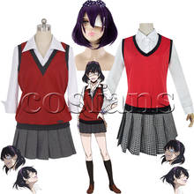 Anime Kakegurui Midari Ikishima Cosplay Wigs Costumes School Girls Uniforms Vest Dress With Eye Mask&Socks For Halloween Party 2024 - buy cheap