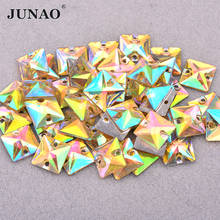 JUNAO 100Pcs 10mm Sewing Yellow AB Square Rhinestone Applique Flat Back Resin Stone Sewn Strass Crystal Decoration for DIY 2024 - buy cheap
