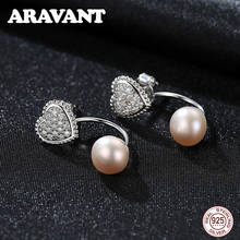 925 Sterling Silver Fashion Heart AAA Zircon Pearl Stud Earrings For Women Silver Jewelry White Pink Purple 2024 - buy cheap