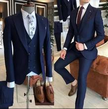 Traje de negocios azul marino para hombre, chaqueta de esmoquin para fumar, de 3 piezas traje de novio, trajes de boda para hombre, Blazer para hombre 2021 2024 - compra barato