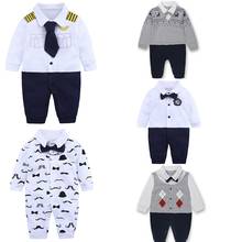 Newborn Baby Gentleman Clothes Long Sleeves Romper Ties Boys Shirt Outfit Wedding Anniversary Formal Tuxedo overall Bowties 2024 - buy cheap