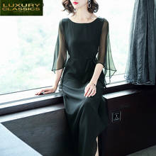 Vestido largo negro de seda elegante para mujer, Vestidos de fiesta en la playa Vintage ajustados, Verano LWL1545 2024 - compra barato